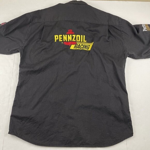 Pennzoil Racing Button Up Shirt Men’s L Short Sleeve Logo Performax 100 Black - Picture 3 of 9